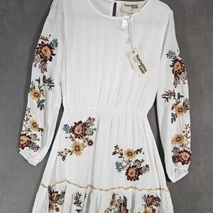 NWT Savanna Jane Medium Umpire Embroidered Lined Dress Multicolor Peasant Boho